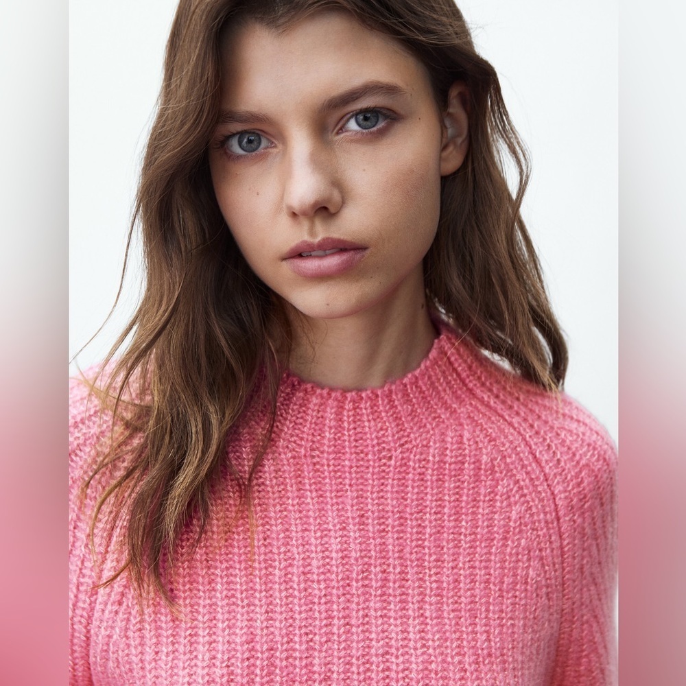 Massimo Dutti Italian Yarn knit sweater Wool Blend Pink S